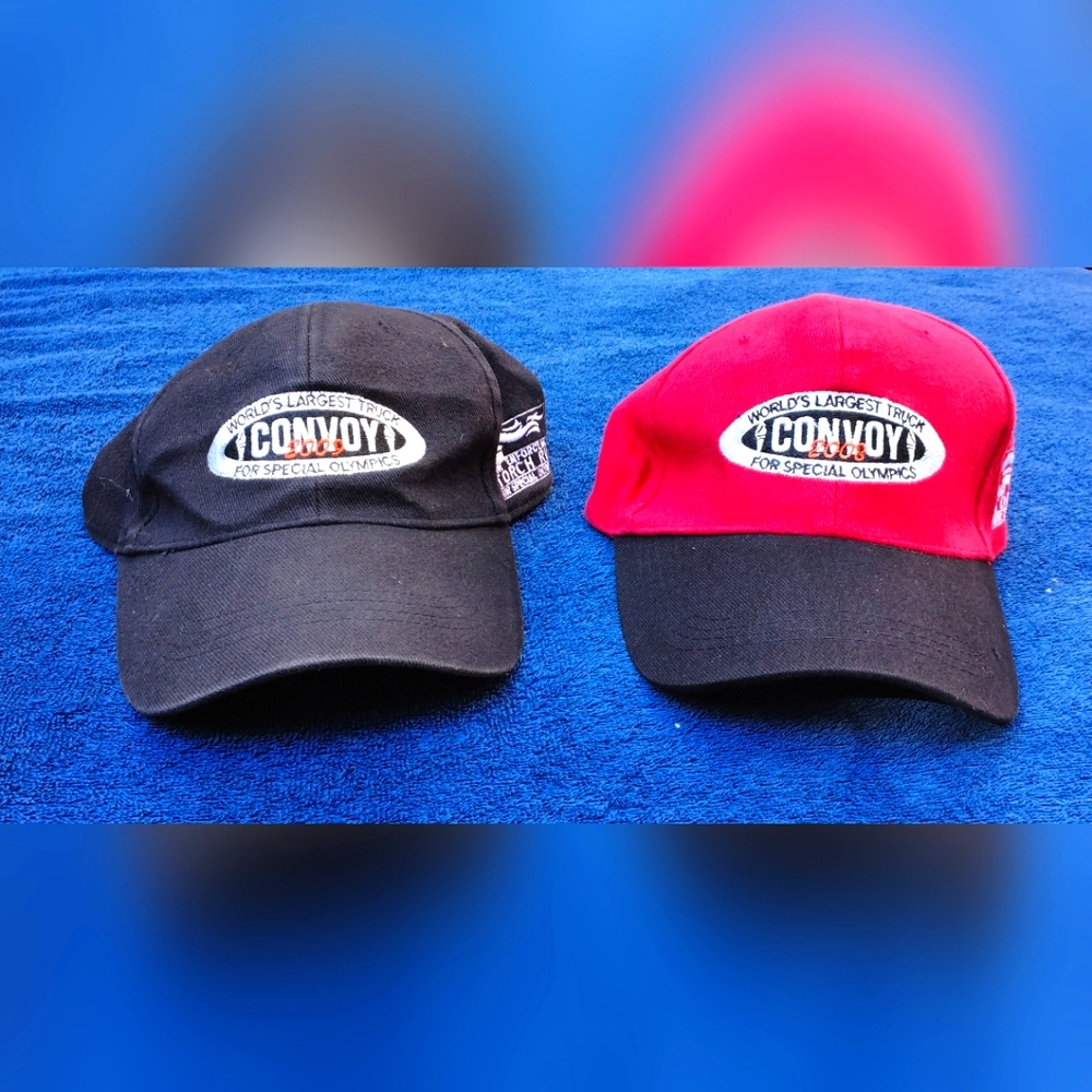 World’s Largest Convoy for the Special Olympics. Two trucker hats, 100% Cotton